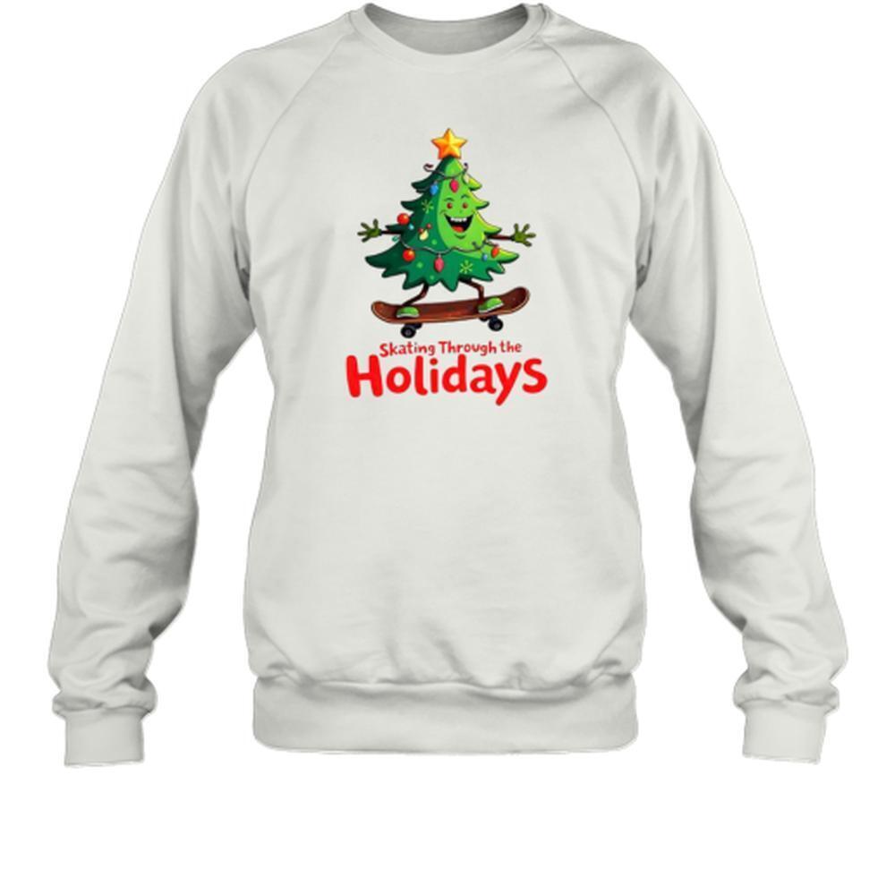 Skating Through The Holiday Christmas Tree Skateboard Sweatshirt